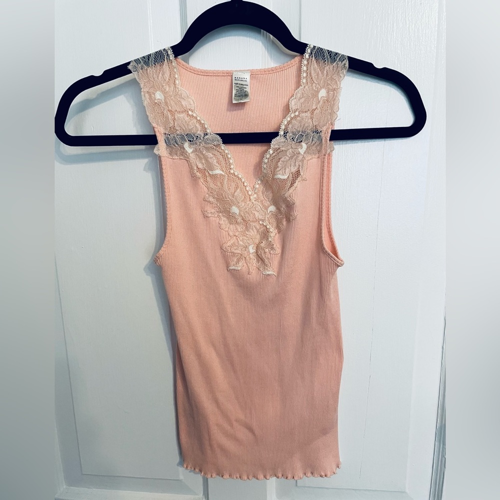 Banana Republic Ribbed Tank with Lace Neck